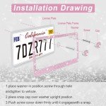 Amiss Bling License Plate Frame for Women, 2Pack Rhinestone Handcrafted Crystal Premium Stainless Steel, Stainless Steel Car Accessories with Diamond Sparkle Glitter Caps (Pink)
