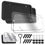 Motorfi 2 Pcs Silicone License Plate Frames with Polycarbonate Covers, Rust-Proof, Weather-Resistant, Easy Installation, Premium License Plate Protector for Cars with 2 Drainage Holes