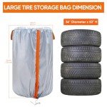 NEVERLAND Large Tire Covers for Storage - Seasonal Tire Storage Bag Waterproof 300D Oxford Tire Stack Cover with Reflective Handle for Indoor/Outdoor Use (Holding 4 Tires Within 35 Inch Diameter)