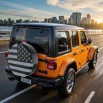 Moonet Spare Tire Cover for RV Trailer,Waterproof PVC Faux Leather Wheel Cover with American Flag Fit for Truck,Trailer,RV,SUV,Camper and Most Vehicle (Black-Grey, for Tire Diameter 30"-32")