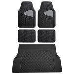FH Group Premium Liners Tall Channel Trimmable All Weather Rubber Full Set Car Floor Mats (Gray) w. Trimmable All-Season Cargo Liner (Black) - Universal Fit for Cars Trucks and SUVs
