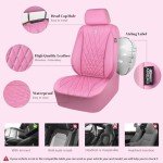 CAR PASS 5 Seats Piping Luxury Leather Seat Covers Full Set, Anti-Slip Waterproof Seat Covers Compatible with Front Armrests, Universal Fit for Suvs,Vans,Trucks,Airbag Compatible, Pure Pink