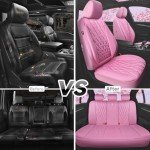 CAR PASS 5 Seats Piping Luxury Leather Seat Covers Full Set, Anti-Slip Waterproof Seat Covers Compatible with Front Armrests, Universal Fit for Suvs,Vans,Trucks,Airbag Compatible, Pure Pink