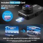 Dash Cam Front and Rear, Dash Camera for Cars WiFi/APP Control Dual Dashcam W/ 64GB Card, 2.5K Dash Cam Front+1080P Rear Car Camera W/Super Night Vision, Loop Recording, G-Sensor, Max Support 256GB
