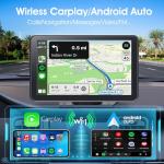 Portable Wireless Carplay Car Stereo, 7" HD Touchscreen for Car with Apple CarPlay & Android Auto with Backup Camera/Mirror Link/Voice Control/Bluetooth/GPS/AUX/FM Satellite Radio for All Vehicles