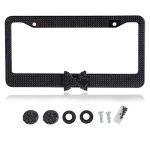 Fashion Premium Handmade Crystal License Plate Frames,Waterproof Bling License Plate Covers,US Universal Rhinestone License Plate Holder for Women(1 Frame,Black Frame Black Bowknot)