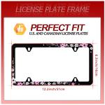 Pink Cherry Blossom Floral License Plate Frame 1 Pack Stainless Steel Car Beautiful Sakura License Plate Accessory Personalize Decor 12.3" X 6.3" with 4 Holes Screw for Women