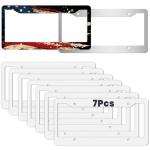 AceSubli 7 Pcs Sublimation License Plate Frame Blanks, Personalized Picture Metal Car Front License Plate Frame, Aluminum Tag Frame for License Plate Automotive Men Women Gift 1mm Thick