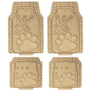 FH Group Car Floor Mats - Adorable Paw Print, Heavy-Duty Rubber Mats, Universal Fit Full Set, Climaproof, Trimmable, Fit Most Sedan, SUV, Truck - Beige