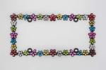 Creathome 3D Shining Daisy Wrenth License Plate Frame from Pure Zinc Alloy Metal Perfect Plate Holder, Matt Black with Colorful Glitter