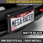 Premium Slim Matte Black License Plate Frames – 2 Pack, Rust-Free Stainless Steel & Rattle-Free, Street Legal, Universal with Screw Caps Cover, Thin Metal Front & Rear Car Tag Holders for Men & Women