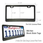 ZXFOOG Carbon Fiber License Plate Frame- 100% Handcrafted Real Carbon Fiber Cloth Wrap Holder, Wide Edge Black Stainless Steel Car Tag Cover with Stainless Steel Screws Caps, 1 Pack 2 Hole