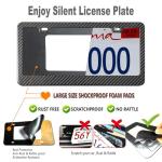 ZXFOOG Carbon Fiber License Plate Frame- 100% Handcrafted Real Carbon Fiber Cloth Wrap Holder, Wide Edge Black Stainless Steel Car Tag Cover with Stainless Steel Screws Caps, 1 Pack 2 Hole