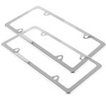 Fashion 4 Holes Slim Polish Mirror License Plate Frames,Stainless Steel License Plate Cover,Weather Proof License Plate Holder(4 Holes Super Slim Silver,2PCS)