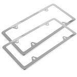 Fashion 4 Holes Slim Polish Mirror License Plate Frames,Stainless Steel License Plate Cover,Weather Proof License Plate Holder(4 Holes Super Slim Silver,2PCS)