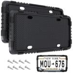 Crossarctic Black Silicone License Plate Frames, 2 Pack License Plate Holder Bracket Without Obstruction, Universal License Plate Cover | Rust-Proof, Anti-Rattle, Weather-Proof for US Car