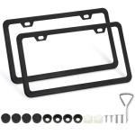 2 Pack License Plate Frames, 2 Holes Matte Black License Plate Frame,Aluminum License Plate Holder with Free Screws Fasteners Caps and Tool