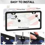 2 Pack License Plate Frames, 2 Holes Matte Black License Plate Frame,Aluminum License Plate Holder with Free Screws Fasteners Caps and Tool
