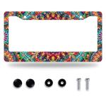Boho License Plate Frame Beautiful Mandala Flowers License Plate Stainless Steel Funny License Plate Holder Hippie Car Accessories Decoration with 2 Screws Fits Standard Vehicles Size 12.3" x 6.3"