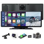 Wireless Carplay Screen for Car, 10.26" HD Carplay and Android Auto Touch Screen, Portable Car Tablet with 4K Dash Cam, IPS Car Stereo with Backup Camera, GPS Navigation, Voice Control, Mirror Link