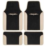BDK carXS Fresh Two-Tone Carpet Floor Mats, Tribal Tattoo Design with Vinyl Trim for Car Sedan Truck SUV, Front & Rear Set of 4, Beige