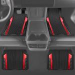 CAR PASS Heavy Duty Rubber Car Mats Metallic, Aluminum Film All Weather Floor Mats Waterproof Universal Trim to Fit Automotive SUV Sedan Van 4 Piece Anodized Deep Dish Two-Tone Sporty Black Red Chrome
