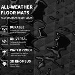 CAR PASS Black Rubber Car Mats, All-Weather Floor Mats Full Set Durable Anti-Slip 3D Rhombus Waterproof Automotive Pad Trim to Fit Liner Universal Fit for Sedan SUV Truck Van, 4 Pcs All Black Rubber