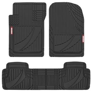 Motor Trend FlexTough™ Advanced Black Rubber Car Floor Mats – Heavy Duty Trim to Fit All Weather Floor Mats for Cars Truck SUV - Automotive Car Interior Floor Liner Protection - Universal Fit