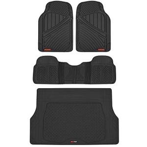 Motor Trend FlexTough Performance All Weather Rubber Car Floor Mats with Cargo Liner – Full Set Front & Rear Floor Mats for Cars Truck SUV, Automotive Floor Mats (Black)