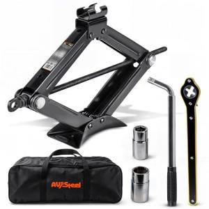 AV Steel Scissor Jack for Car 2 Ton (4409 lbs) Heavy-Duty Car Jack Kit, Universal Tire Tool Kit - Portable Lift Jack with Ratcheting Handle and L-Wrench for Auto SUV MPV
