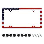 Classic American Flag License Plate Frame USA Flag License Plate Holder Stainless Steel Auto Parts Decoration with Screws for Men Women License Plate 4 Holes 1pcs