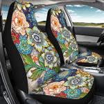 TOADDMOS Bright Blossoms Colorful Boho Floral Print Car Seat Covers for Women,Universal Auto Front Seats Protector Fits for Car,SUV Sedan,Truck