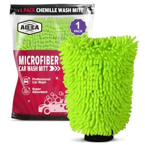 AIDEA Car Wash Mitt Microfiber, 1PK-Scratch-Free& Lint-Free, Premium Chenille Microfiber Mitt Car Wash Brush-Green Regular Size (7.12''X10.14'')