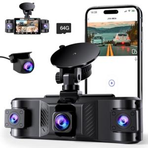4 Channel 2.5K Dash Cam Front Rear Left Right, 170° Wide Angle Car Dash Camera with 5GHz WiFi & App Control, G-Sensor, Super Night Vision, 24H Parking Monitor, Loop Recording, 64GB SD Card Included