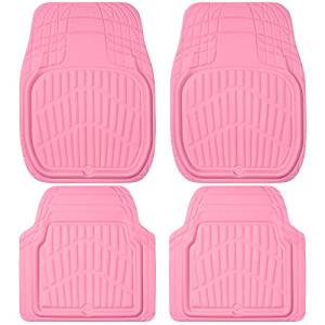 CAR PASS 4 Piece Leather Car Floor Mats -3D Cute Girly Waterproof All Weather Car Mat Full Set, Universal Trim to Fit & Anti-Slip Burr Bottom & Light Easy Clean for SUV Truck Auto Sedan Van(Pink)