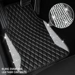 CAR PASS Bling Leather Car Mats Shining Diamond Floor Mats Crystal Rhinestone Sparkly Glitter Carpet Anti-Slip Waterproof Pad Universal Fit Automotive SUV, Sedan, Van, 5pcs Girl Women, Black Silver