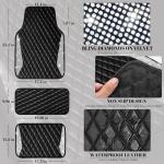 CAR PASS Bling Leather Car Mats Shining Diamond Floor Mats Crystal Rhinestone Sparkly Glitter Carpet Anti-Slip Waterproof Pad Universal Fit Automotive SUV, Sedan, Van, 5pcs Girl Women, Black Silver