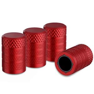 CKAuto Tire Valve Stem Caps, Red, 4 pcs/Pack, Anodized Aluminum Tire Valve Cap Set, Corrosion Resistant, Universal Stem Covers for Cars Trucks Motorcycles SUVs and Bikes