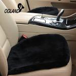 OGLAND 20 inchs Fluffy Genuine Australia Sheepskin Car Seat Cover for Auto Interior Accessories with Soft Fuzzy Wool Natural Fur Non-Slip (Black, Front)