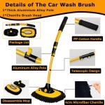 15°Curved Car Wash Brush with Long Handle 43" Extension Pole RV Truck Microfiber Cleaning Mop Auto SUV Wheel Boat Exterior Interior Detailing 2 in 1 Carwash Duster Not Hurt Paint Scratch Free