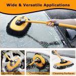 15°Curved Car Wash Brush with Long Handle 43" Extension Pole RV Truck Microfiber Cleaning Mop Auto SUV Wheel Boat Exterior Interior Detailing 2 in 1 Carwash Duster Not Hurt Paint Scratch Free