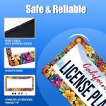 Bright Flowers Colorful Floral License Plate Frame Flower License Plate Stainless Steel Funny License Plate Holder for Women Cute Car Accessory Decoration 12.3" x 6.3"
