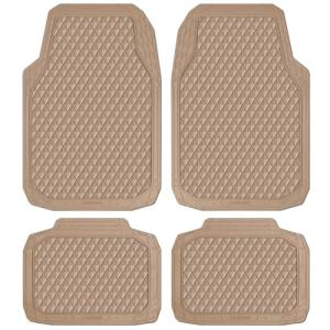 CAR PASS Beige Rubber Car Mats, All-Weather Floor Mats Full Set Durable Anti-Slip 3D Rhombus Waterproof Automotive Pad Trim to Fit Liner Universal Fit for Sedan SUV Truck Van, 4 Pcs All Beige Rubber