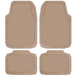 CAR PASS Beige Rubber Car Mats, All-Weather Floor Mats Full Set Durable Anti-Slip 3D Rhombus Waterproof Automotive Pad Trim to Fit Liner Universal Fit for Sedan SUV Truck Van, 4 Pcs All Beige Rubber
