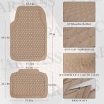 CAR PASS Beige Rubber Car Mats, All-Weather Floor Mats Full Set Durable Anti-Slip 3D Rhombus Waterproof Automotive Pad Trim to Fit Liner Universal Fit for Sedan SUV Truck Van, 4 Pcs All Beige Rubber