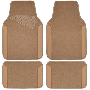 CAR PASS Beige Leather & Waterproof Car Carpet Floor Mats, Universal Car Mats Fit for SUV,Vans,sedans, Trucks,Set of 4pcs Car Carpet with Anti-Slip nibbs Driver Heel Pad (All Beige)