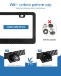 Carbon Fiber License Plate Frames- Black Plastic Car Tag Holder, 2 Pack 2 Hole Front Rear Bracket with Screw Caps and Car Door Handle Stickers