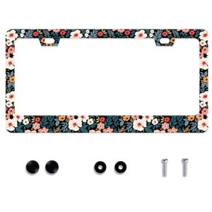 Folk Floral License Plate Frame Colorful Flowers Stainless Steel License Plate Frame Auto Parts Decoration with Screws License Plate Holder for Men Women 12x6 Inch