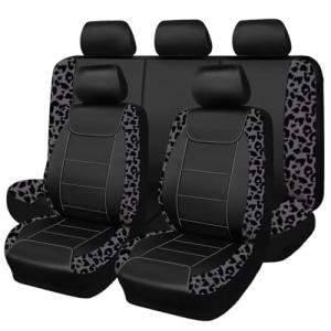 Leopard Gray Black Carbon Fiber Seat Covers - 8PCS
