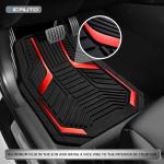 PIC AUTO Heavy Duty Rubber Floor Mats, Red Aluminum Film Car Mats Set, Front and Rear Car Mats with Anti-Slip Backing, All Weather Protection, Trim-to-Fit for Automotive SUV, Sedan, Van